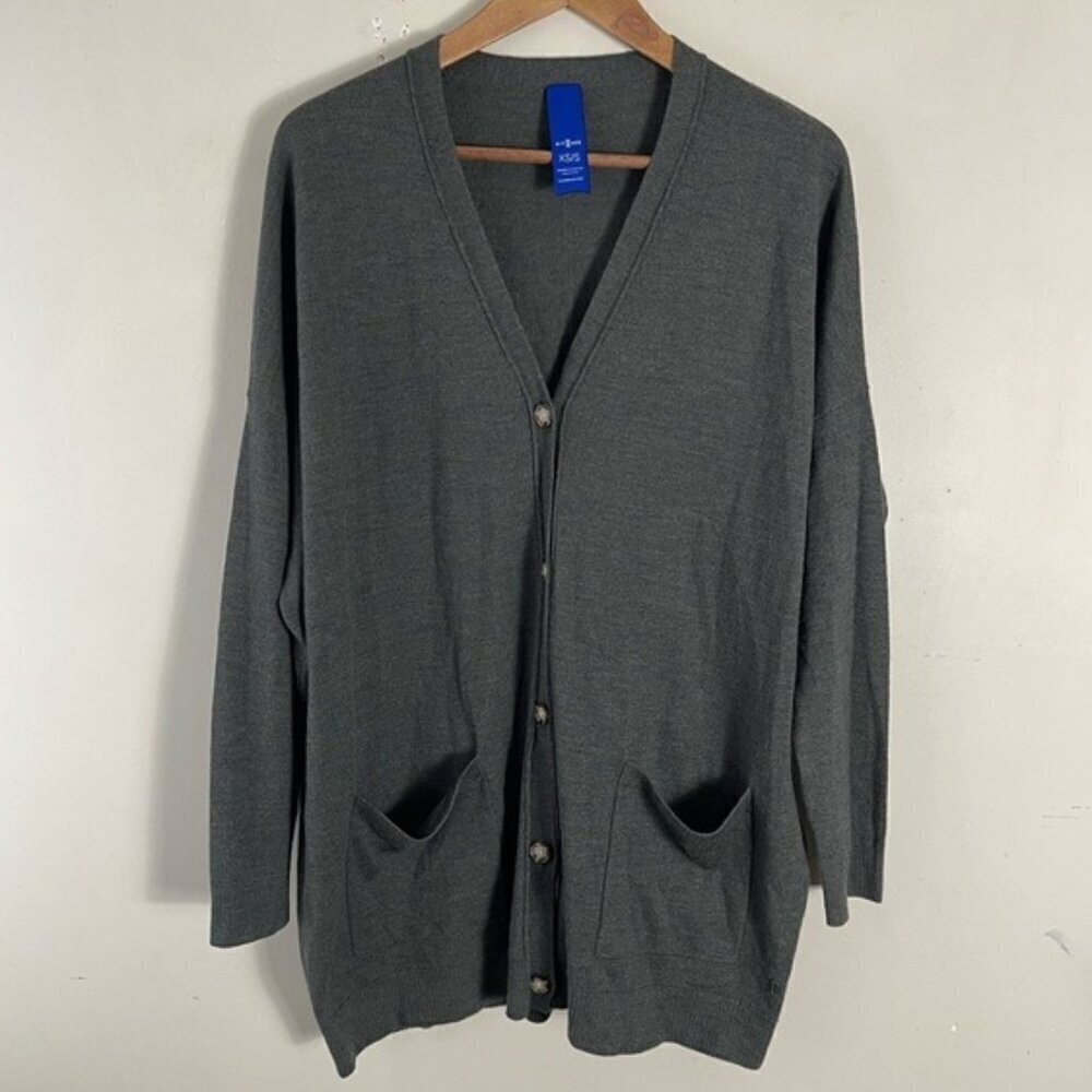 KIT & ACE Merino Wool Oversized Slouchy button up Cardigan grey green Size XS/S